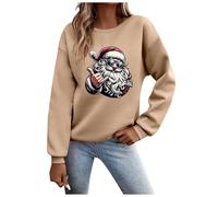 Gdqzzeaiix Pull Noel Femme Drole, Nouveau Sweatshirt Femme sans Capuche Manches Longues Col Rond Imprimé Thème Festif Confortable Tendance Mode Décontractée
