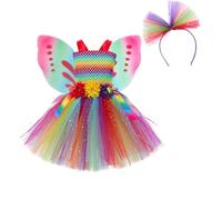 Gdqzzeaiix Robe De Princesse Fille 3 Ans,Robe de fée Arc-en-Ciel Scintillante pour Filles Tenue Tutu de fête avec Ceinture à Paillettes pour Les Spectacles et Les représentations scéniques