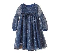 Gdqzzeaiix Robe De Soiree Fille 12 Ans,Robe à Paillettes étoiles et Lune à Manches Longues pour Filles idéale pour Les fêtes et Les soirées dansantes
