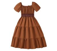 Gdqzzeaiix Robe Fille 3 Ans,Robe d'été pour Filles Grande Taille col carré Manches Courtes Taille trapèze
