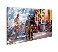 GDRH-1K Tableau sur toile Rue Marrakech Médina traditionnelle commerçante touristes locaux Maroc Image murale pour salon