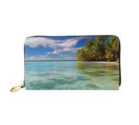 GDSHJKLW Aitutaki Portefeuille en cuir avec fermeture éclair sur le pourtour pour femme Motif lagon des Îles Cook Porte-monnaie étanche avec support pour téléphone portable