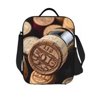GDSHJKLW Bouchon de bouteille de vin avec sac à déjeuner isotherme vintage réutilisable pour homme et femme, sac fourre-tout isotherme réutilisable avec bandoulière réglable pour bureau, travail