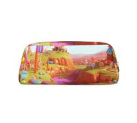 GDSHJKLW Candy Beautiful Land - Trousse à crayons en cuir de grande capacité avec fermeture éclair pour homme et femme - Trousse de toilette de voyage étanche à large ouverture pour pièces de monnaie
