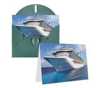 GDSHJKLW Carte de vœux vierge avec enveloppes 10,2 x 15,2 cm - Motif bateau de croisière - Cartes de remerciement - Cartes toutes occasions - Vert foncé - Pour Noël, anniversaire, remise de diplôme