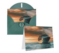 GDSHJKLW Carte de vœux vierge avec enveloppes 10,2 x 15,2 cm - Motif bateau de croisière - Cartes de remerciement - Cartes toutes occasions - Vert foncé - Pour Noël, anniversaire, remise de diplôme