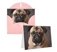GDSHJKLW Carte de vœux vierge avec enveloppes 10,2 x 15,2 cm - Motif chien carlin - Rose - Pour Noël, vacances, anniversaire, remise de diplôme