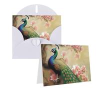 GDSHJKLW Carte de vœux vierge avec enveloppes 10,2 x 15,2 cm Motif paon oriental sur arbre à fleurs Blanc Pour Noël, vacances, anniversaire, remise de diplôme