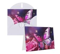 GDSHJKLW Carte de vœux vierge avec enveloppes 10,2 x 15,2 cm - Motif papillon rose - Cartes de remerciement - Cartes toutes occasions - Pour Noël, vacances, anniversaire, remise de diplôme