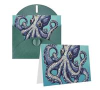 GDSHJKLW Carte de vœux vierge avec enveloppes 10,2 x 15,2 cm, motif pieuvre, cartes de remerciement, cartes de notes, cartes toutes occasions, cartes pour Noël, vacances, anniversaire, remise de