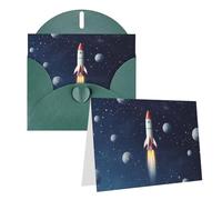 GDSHJKLW Carte de vœux vierge Rocket In Space avec enveloppes, 10,2 x 15,2 cm, cartes de remerciement, cartes de notes, cartes toutes occasions, cartes de Noël, vacances, anniversaire, remise de