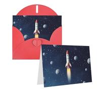 GDSHJKLW Carte de vœux vierge Rocket In Space avec enveloppes, 10,2 x 15,2 cm, cartes de remerciement, cartes de notes, cartes toutes occasions, cartes rouges pour Noël, vacances, anniversaire, remise