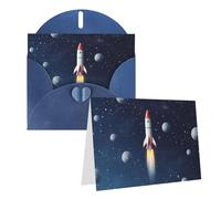 GDSHJKLW Carte de vœux vierge Rocket In Space avec enveloppes, 10,2 x 15,2 cm, cartes de remerciement, cartes de notes, cartes de notes, cartes de toutes occasions, cartes bleues pour Noël, vacances