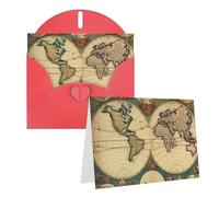 GDSHJKLW Carte du monde rétro vierge avec enveloppes, 10,2 x 15,2 cm, cartes de remerciement, cartes de notes, cartes de notes, cartes de toutes occasions, cartes rouges pour Noël, vacances