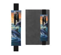 GDSHJKLW Dauphins In The Sea1 Porte-stylo avec bande élastique amovible en cuir PU pour stylo, journal, crayons, fournitures de bureau, cadeau pour journaux, cahiers, planificateurs