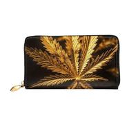 GDSHJKLW Golden Cannabis Portefeuille en cuir avec fermeture éclair sur le pourtour pour femme Porte-cartes de crédit avec support pour téléphone portable