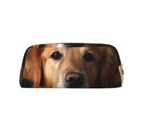 GDSHJKLW Golden Retriever - Trousse à crayons en cuir de grande capacité avec fermeture éclair pour homme et femme - Trousse de toilette de voyage étanche à large ouverture, doré, One Size