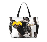 GDSHJKLW Grand sac de plage imperméable et résistant au sable avec fermeture éclair - Bulldog français - Sac de piscine pour gym, voyage, vacances