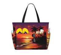 GDSHJKLW Grand sac de plage imperméable et résistant au sable avec fermeture éclair pour femme, sac fourre-tout léger à fermeture éclair, sac de transport tropical, coucher de soleil, bord de mer