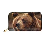 GDSHJKLW Grizzly Bear Portefeuille en cuir avec fermeture éclair sur le pourtour pour femme Porte-cartes de crédit avec support pour téléphone portable