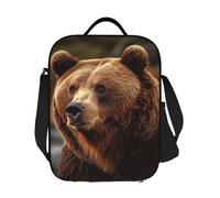 GDSHJKLW Grizzly Bear Sac à déjeuner isotherme réutilisable pour homme et femme Sac fourre-tout isotherme avec bandoulière réglable pour bureau, travail, voyage, pique-nique, camping