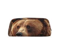 GDSHJKLW Grizzly Bear Trousse à crayons en cuir de grande capacité avec fermeture éclair pour homme et femme - Trousse de toilette de voyage étanche à large ouverture, Argent, One Size