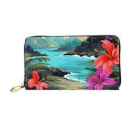 GDSHJKLW Hello Hawaï Portefeuille en cuir avec fermeture éclair sur le pourtour pour femme Porte-cartes de crédit étanche avec support pour téléphone portable