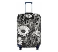 GDSHJKLW Housse de protection pour valise de voyage à fleurs noires et blanches - Lavable - Élastique - Anti-rayures - Convient aux valises de 45,7 à 81,3 cm, Noir, L
