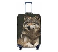 GDSHJKLW Housse de protection pour valise de voyage avec motif loup gris - Lavable - Élastique - Anti-rayures - Convient aux valises de 45,7 à 81,3 cm, Noir , L