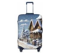 GDSHJKLW Housse de protection pour valise de voyage avec motif scène heureuse de Noël et d'hiver, lavable, élastique, anti-rayures, convient aux valises de 45,7 à 81,3 cm, Noir , L