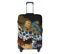 GDSHJKLW Housse de protection pour valise de voyage en forme de pieuvre avec anneau bleu, lavable, élastique, anti-rayures, convient aux valises de 45,7 à 81,3 cm, Noir , L