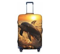 GDSHJKLW Housse de protection pour valise de voyage motif dauphin et coucher de soleil - Lavable - Élastique - Anti-rayures - Convient aux valises de 45,7 à 81,3 cm, Noir , S