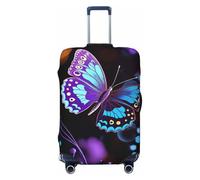 GDSHJKLW Housse de protection pour valise de voyage motif papillon et fleurs violets - Lavable - Élastique - Anti-rayures - Convient aux valises de 45,7 à 81,3 cm, Noir , M