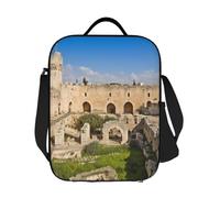 GDSHJKLW Israel At The Tower Of David Sac à déjeuner isotherme réutilisable pour homme et femme, sac fourre-tout isotherme réutilisable avec bandoulière réglable pour bureau, travail, voyage
