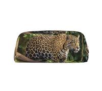 GDSHJKLW Jaguar - Trousse à crayons en cuir avec motif de chat sur un tronc d'arbre - Grande capacité - Fermeture éclair - Pour homme et femme - Trousse de toilette de voyage étanche - Grande