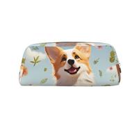 GDSHJKLW Jolie trousse à crayons en cuir Corgi de grande capacité avec fermeture éclair pour homme et femme - Trousse de toilette de voyage étanche à large ouverture pour pièces de monnaie