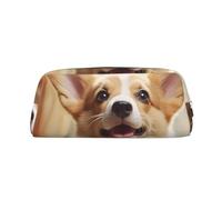 GDSHJKLW Jolie trousse à crayons en cuir Corgi de grande capacité avec fermeture éclair pour homme et femme - Trousse de toilette de voyage étanche à large ouverture pour pièces de monnaie, Argenté