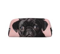 GDSHJKLW Jolie trousse à crayons en cuir noir carlin de grande capacité, trousse de maquillage avec fermeture éclair, trousse de toilette de voyage pour homme et femme, trousse de toilette étanche