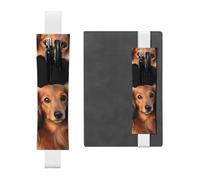 GDSHJKLW Porte-stylo en cuir synthétique amovible avec bande élastique à poils longs teckel pour journaux, cahiers, planificateurs, blanc, Taille unique