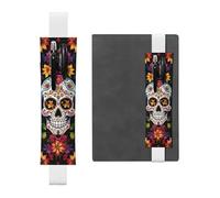 GDSHJKLW Porte-stylo en cuir synthétique avec bande élastique et motif tête de mort, motif floral coloré, étui à crayons, fournitures de bureau, cadeau pour journaux, cahiers, planificateurs