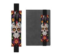 GDSHJKLW Porte-stylo en cuir synthétique avec bande élastique et motif tête de mort, motif floral coloré, étui à crayons, fournitures de bureau, cadeau pour journaux, cahiers, planificateurs