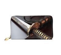 GDSHJKLW Portefeuille en cuir avec fermeture éclair autour de l'épée du samouraï du Japon - Porte-cartes de crédit étanche avec support de téléphone - Porte-monnaie de voyage pour femme
