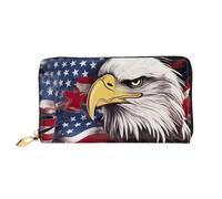 GDSHJKLW Portefeuille en cuir avec motif aigle à tête blanche avec fermeture éclair sur le pourtour de l'Amérique - Porte-cartes de crédit étanche avec support de téléphone - Porte-monnaie de voyage