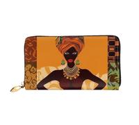 GDSHJKLW Portefeuille en cuir pour femme africaine avec fermeture éclair sur le pourtour, porte-monnaie étanche avec support pour téléphone portable