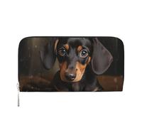 GDSHJKLW Portefeuille pour femme avec fermeture éclair en cuir synthétique Motif teckel mignon Noir Taille unique, Noir , Taille unique