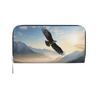 GDSHJKLW Portefeuille pour femme Eagle Mountains en cuir synthétique avec fermeture éclair sur le pourtour pour téléphone, porte-cartes, organiseur pour femme, noir, taille unique, Noir , Taille