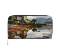 GDSHJKLW Portefeuille pour femme en cuir synthétique avec fermeture éclair sur le pourtour - Château écossais - Porte-cartes - Noir - Taille unique, Noir , Taille unique