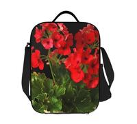 GDSHJKLW Red Geraniums1 Sac à déjeuner isotherme réutilisable pour homme et femme, sac fourre-tout étanche avec bandoulière réglable pour bureau, travail, voyage, pique-nique, camping