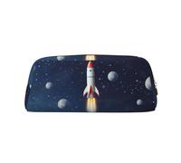 GDSHJKLW Rocket In Space Trousse à crayons en cuir de grande capacité avec fermeture éclair pour homme et femme - Trousse de toilette de voyage étanche à large ouverture pour pièces de monnaie, doré