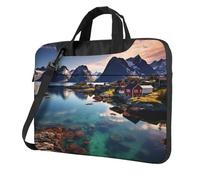 GDSHJKLW Sac à bandoulière pour ordinateur portable pour homme et femme, sac à bandoulière imperméable pour ordinateur portable avec poignée et sangle pour îles de Norvège, Noir/blanc, 14 inch